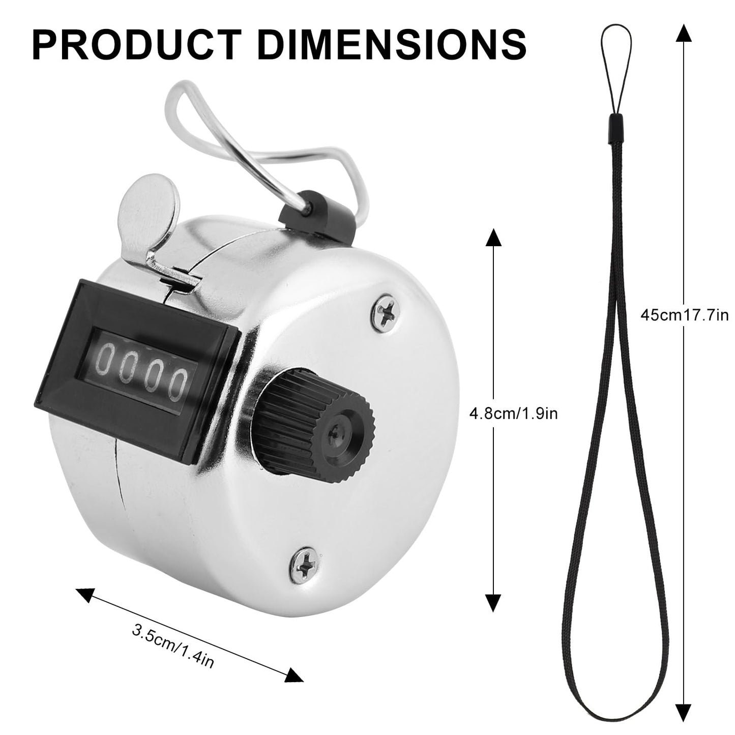 Tcipreay 2 Pack Hand Tally Clicker Counter – 4 Digit Metal Mechanical Hand Counter with Lanyard for People Counting, Lap Tracking, Knitting, Pitch, Golf, Coaching, Umpire, Events