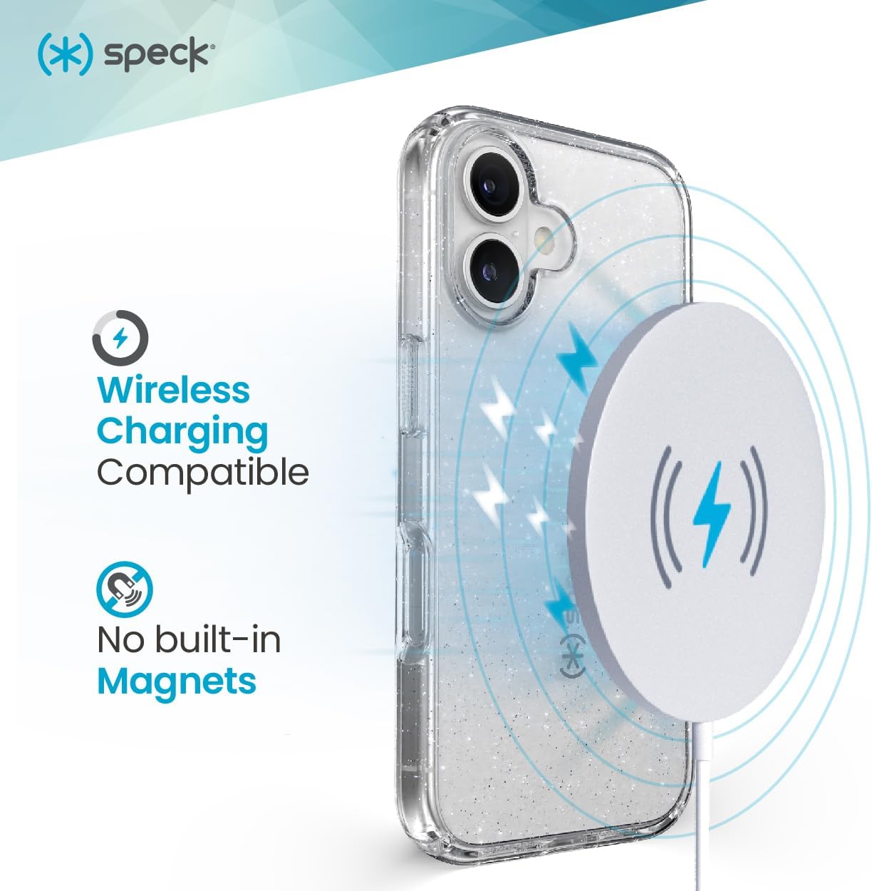 16 Speck Clear iPhone Case - Slim GemShell Phone Case - Clear/Platinum Glitter