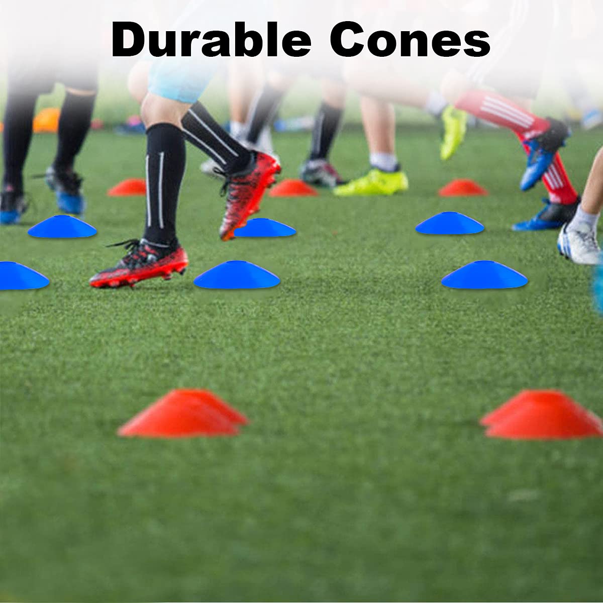 DUNCHATY 60-Pack Soccer Cones - Agility Flat Disc Cones with Carry Bag & Strap - Small Training Field Markers for Football Basketball Lacrosse - Indoor/Outdoor Sport Drills