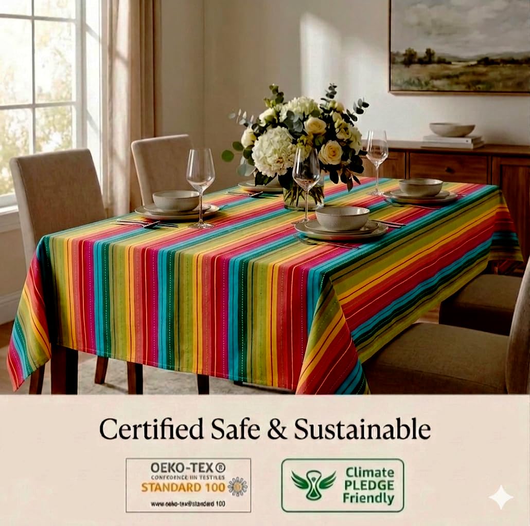 Urban Villa Table Cloth Kitchen Dining Tabletop Cover 100% Cotton 60x84 Inches Rectangle Tablecloth Washable Reusable Ideal for Hotel Restaurant Farmhouse Wedding Holiday Dinner Parties - Red Multi