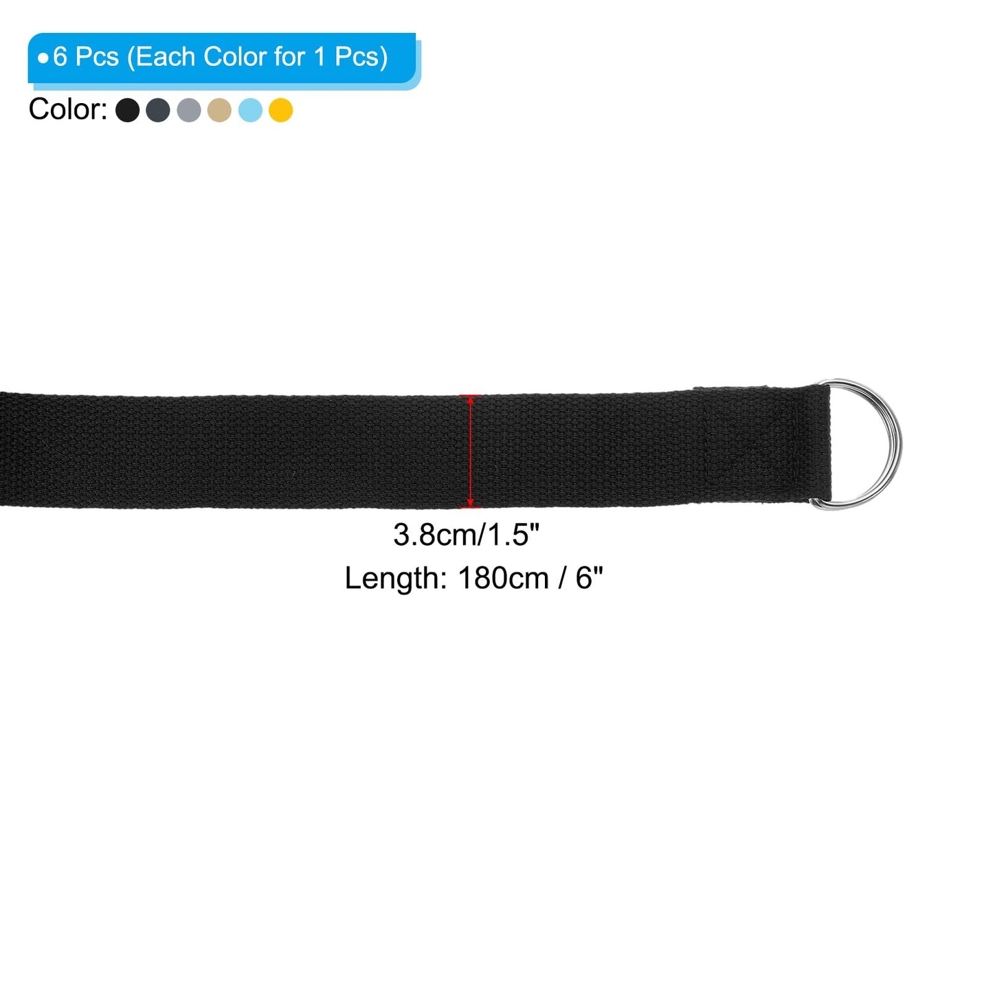 PATIKIL Yoga Strap for Stretching 6 Feet, 6Pcs Cotton Yoga Belt with Adjustable Metal D-Ring Buckle Stretch Bands for Fitness Pilates, Black/Drak Grey/Light Grey/Khaki/Sky Blue/Yellow