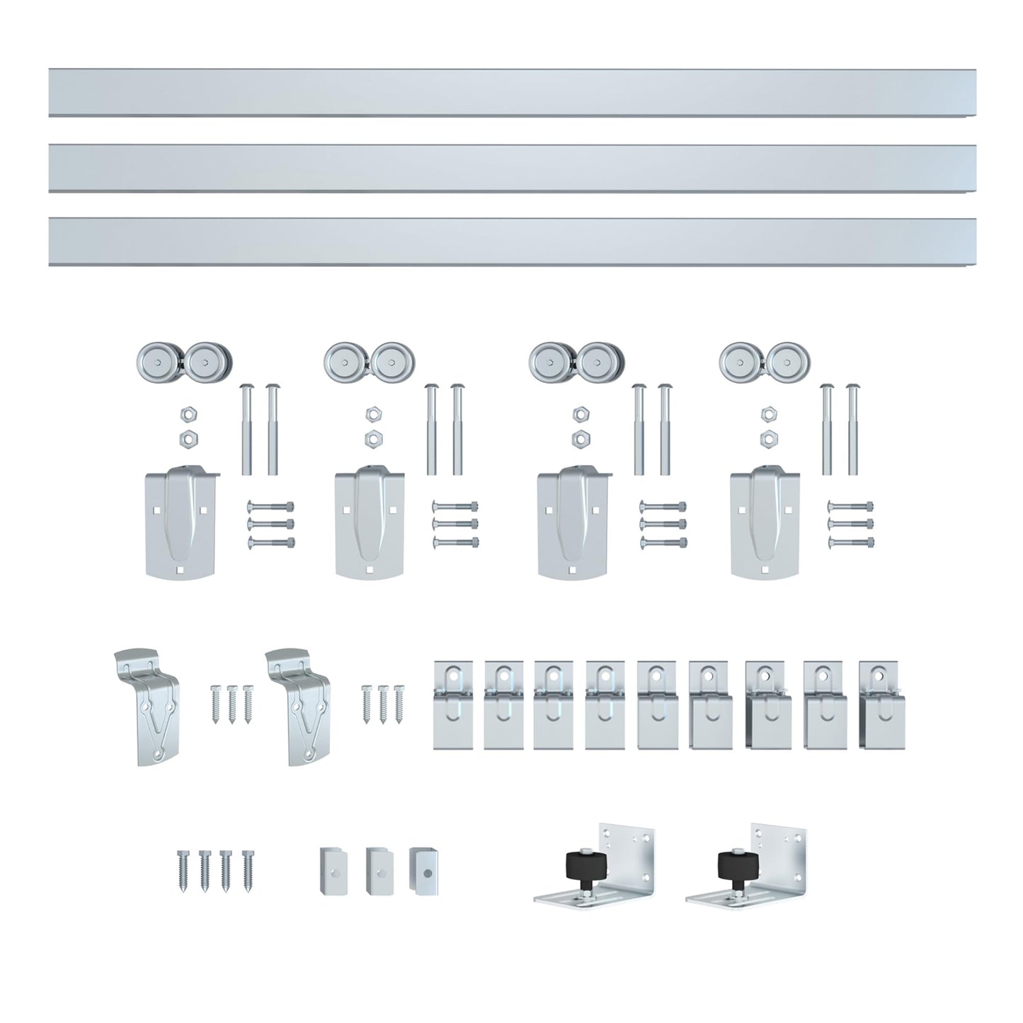 Exterior Barn Door Hardware Kit, BARNSMITH 14FT Sliding Barn Door Hardware Heavy Duty Doors Track Kit for Double Doors Use, Wall Mount, Silver (Hardware Only)