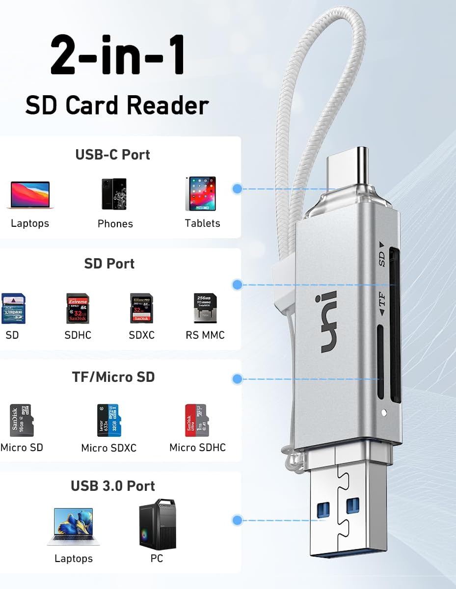 uni 3.0 SD/SDHC/SDXC/MMC, SD Card Reader, High-Speed USB C to Micro SD Card Adapter USB Dual Slots, Memory Card Reader