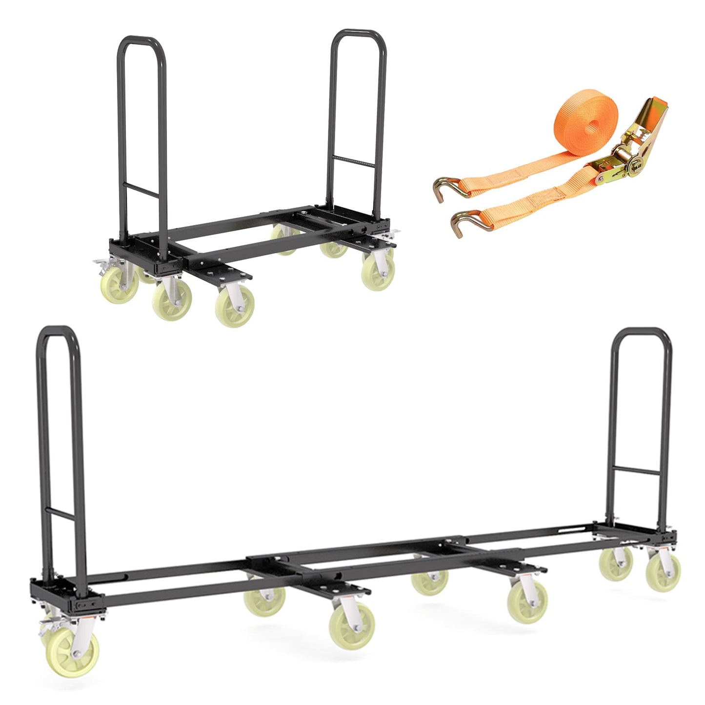 Heavy Duty Furniture Moving Dolly Cart, 1322 LBS High Capacity 8-Wheel Extendable Hand Truck, 42.5-94.5 Inch Adjustable Industrial Platform Cart with 6M Strap for Warehouse Large Appliance Bulk Goods