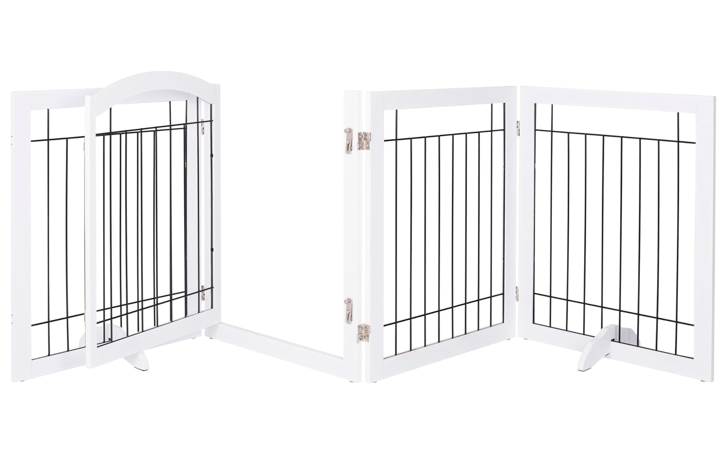 SPIRICH 96-inch Extra Wide 30-inches Tall Dog Gate with Door Walk Through, Freestanding Wire Pet Gate for The House, Doorway, Stairs, Pet Puppy Safety Fence, Support Feet Included (White)