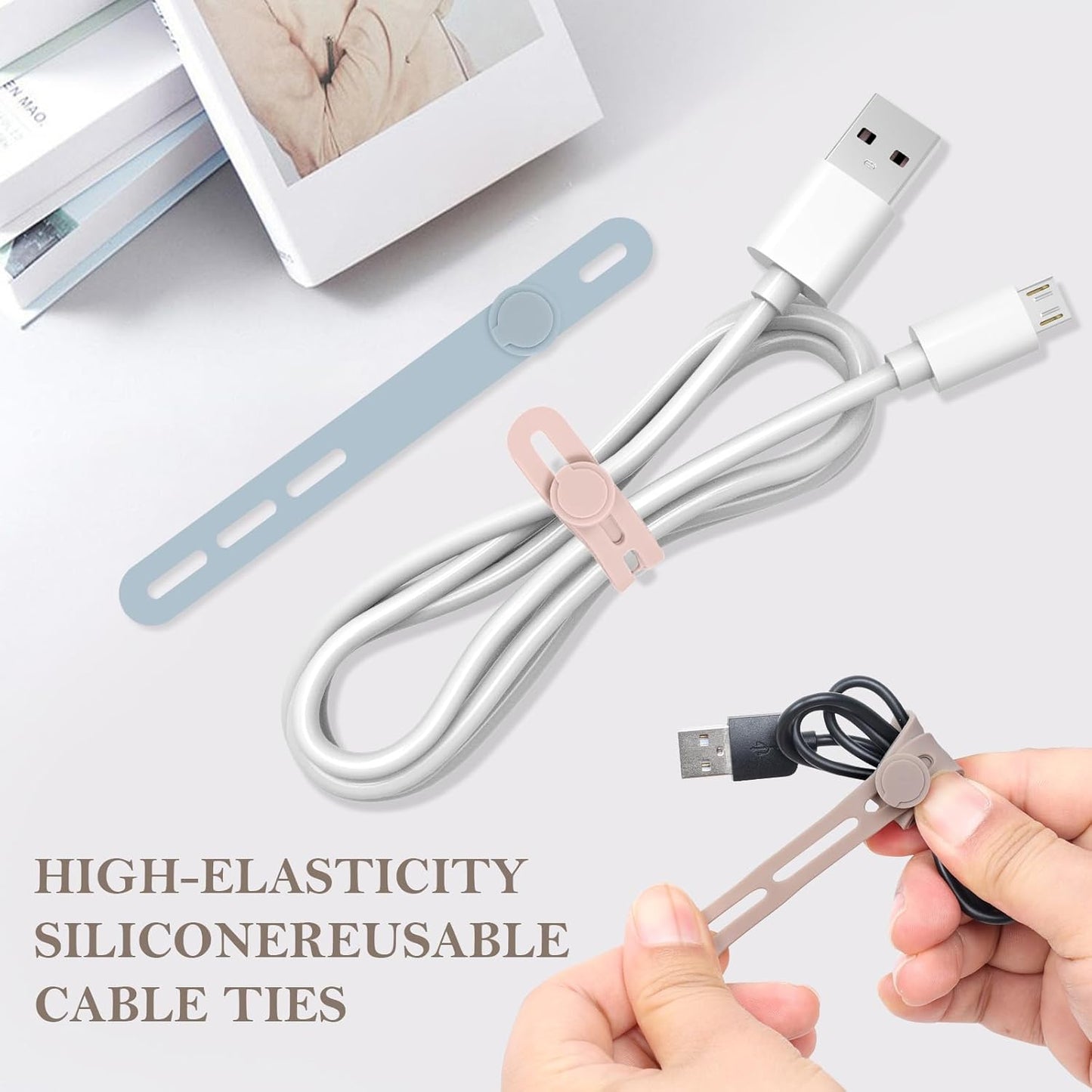 Donruby 30Pcs (6 Silicone Cable Ties - Reusable & Washable with Adjustable Locking Buckles, High Elasticity Cable