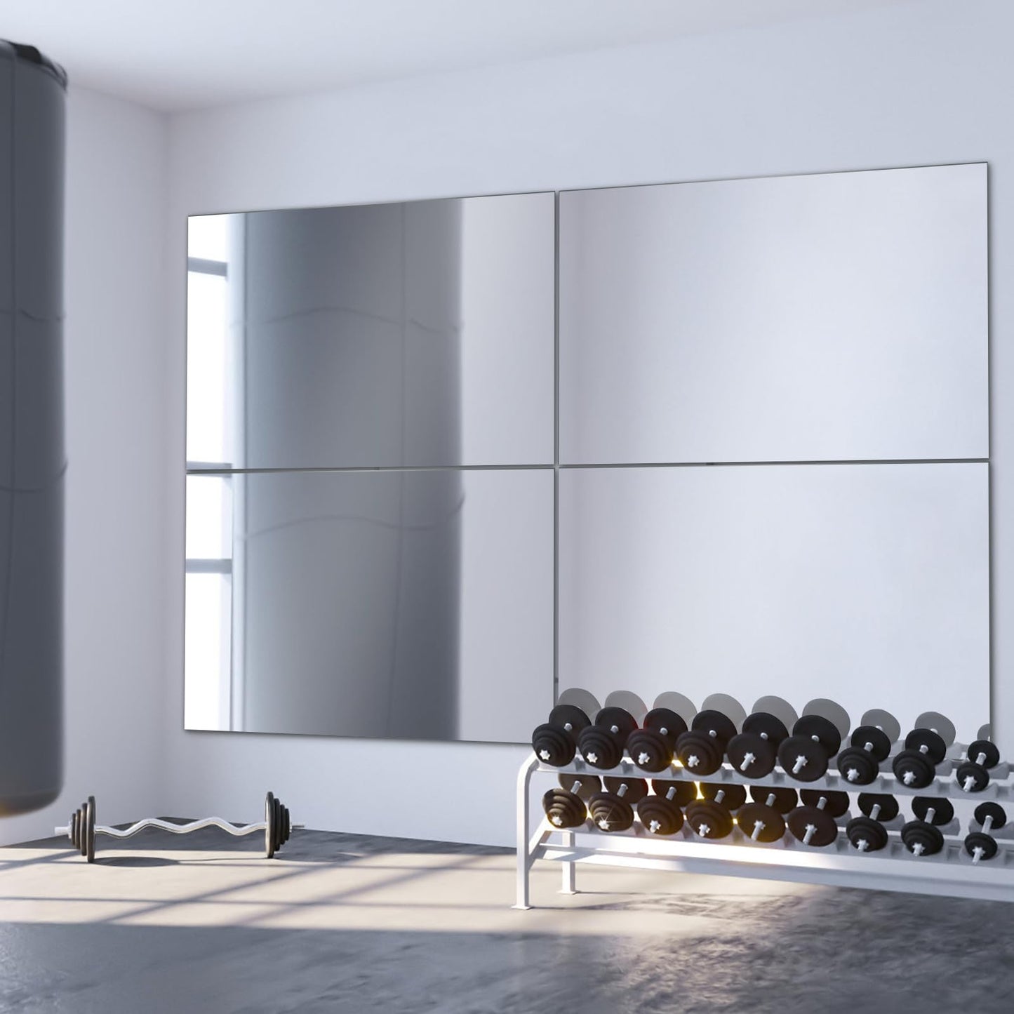 JAMBALAY Tempered Glass Home Gym Mirror, 2Pcs 48"x30" Large Gym Mirror, HD Large Full Body Mirrors for Dance, Yoga, Frameless, Fitness, Garage