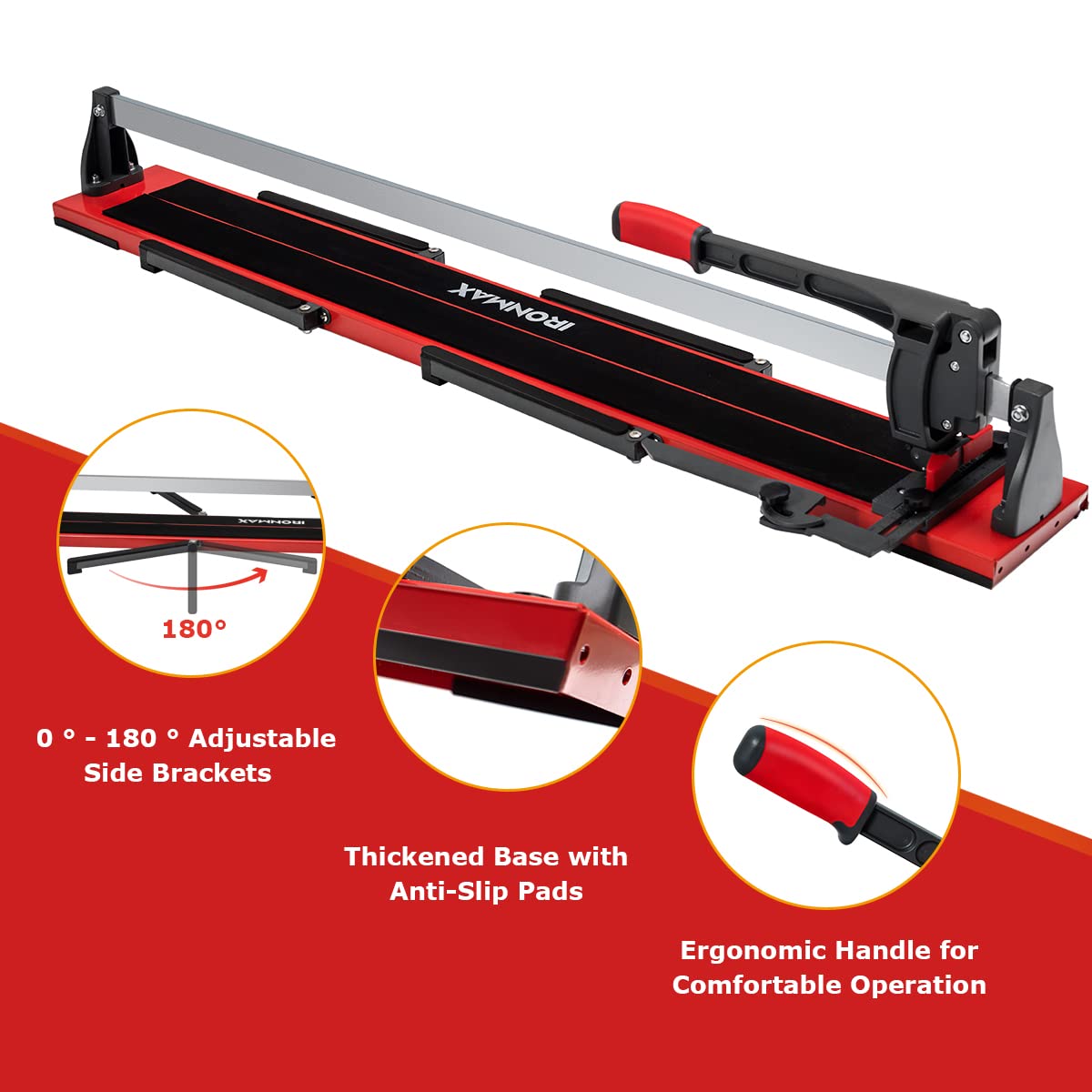 IRONMAX 48 inch Manual Tile Cutter, Professional Ceramic Tile Cutter Tools with Ergonomic Handle, Removable Scale, Adjustable Brackets, Porcelain Cutting Machine with Tungsten Carbide Cutting Wheel