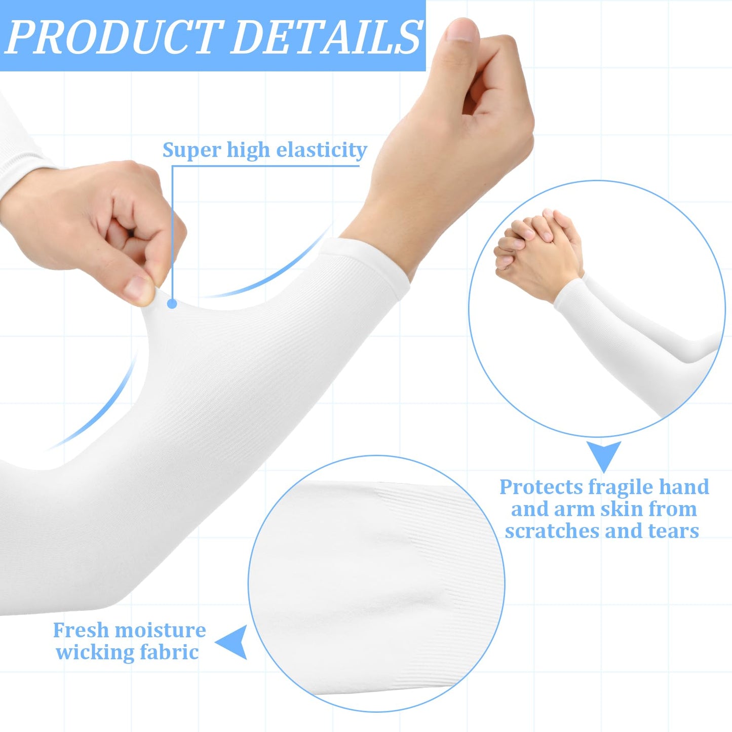 Janmercy 8 Pairs Elderly Skin Thin Protector Sleeves Bruise Abrasions Protective Arm Sleeve(White, Beige, Black, Gray)