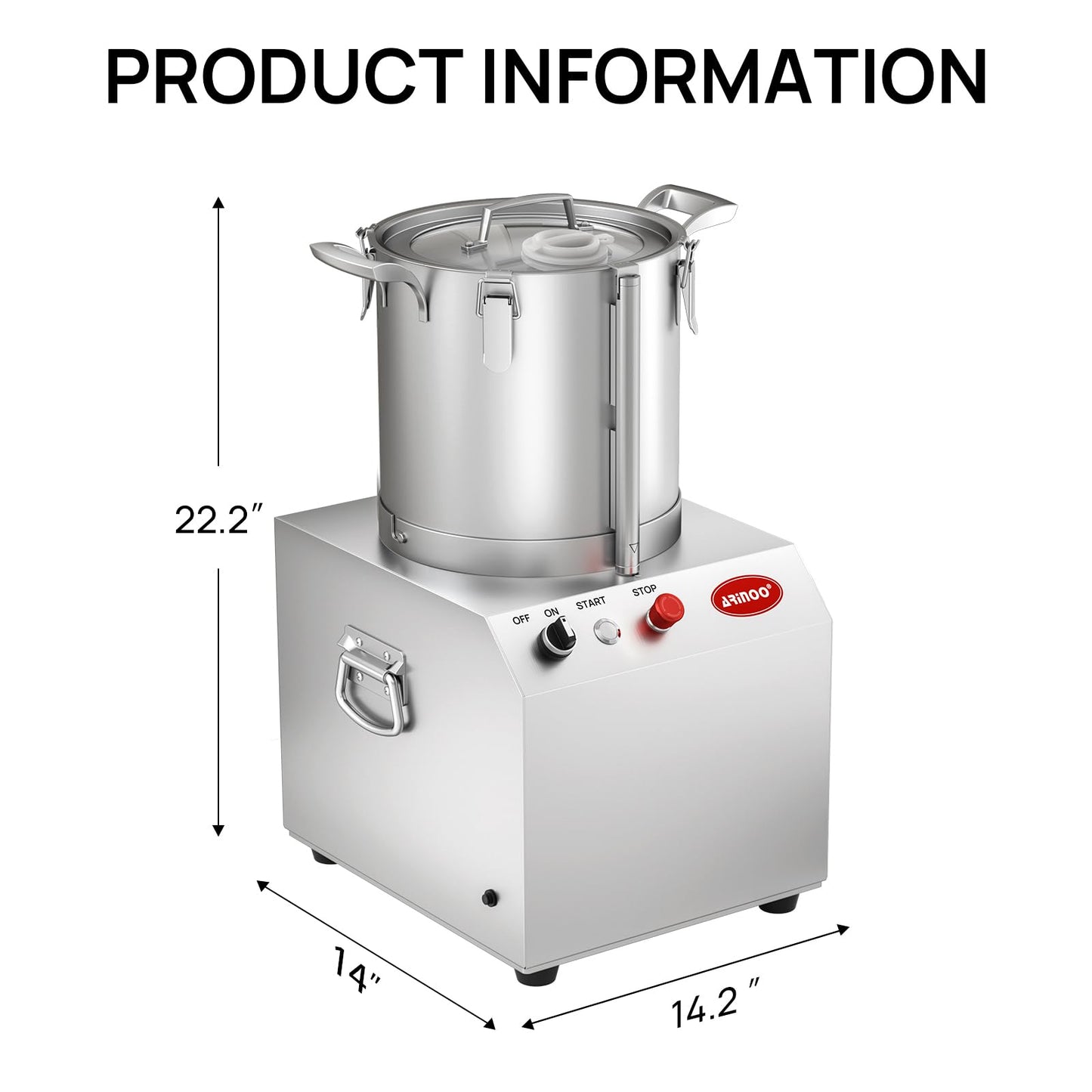 ARINOO 10.6 Commercial Electric Food Processor, 1.5HP Stainless Steel Food Cutter &Vegetable Chopper,for Meat, Vegetables, Nuts, Grains,Restaurants, Farms and Food Preparation