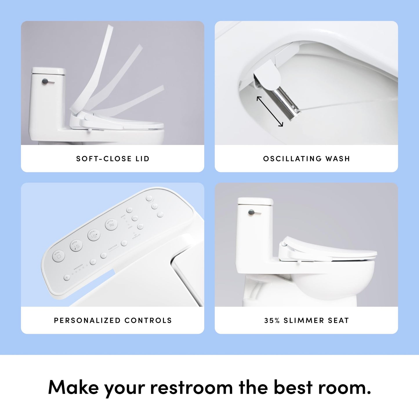 TUSHY Cloud Electronic Bidet Heated Toilet Seat: Instant Warm Water, Adjustable Air Dryer, Soft Close Lid and Seat & Night Light (Self Cleaning Nozzle and Water Filter), Elongated