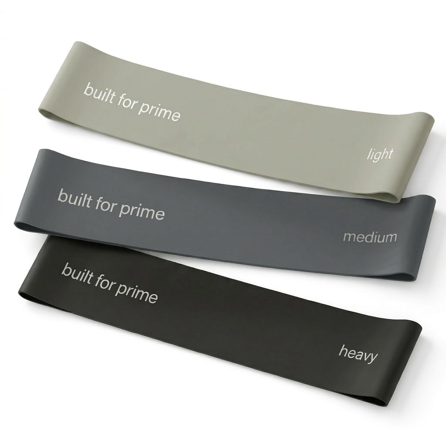 Built For Prime Mini Resistance Bands (Set of 3) – Premium Exercise Bands for Strength Training & Activation – Silverstone, Slate, and Carbon