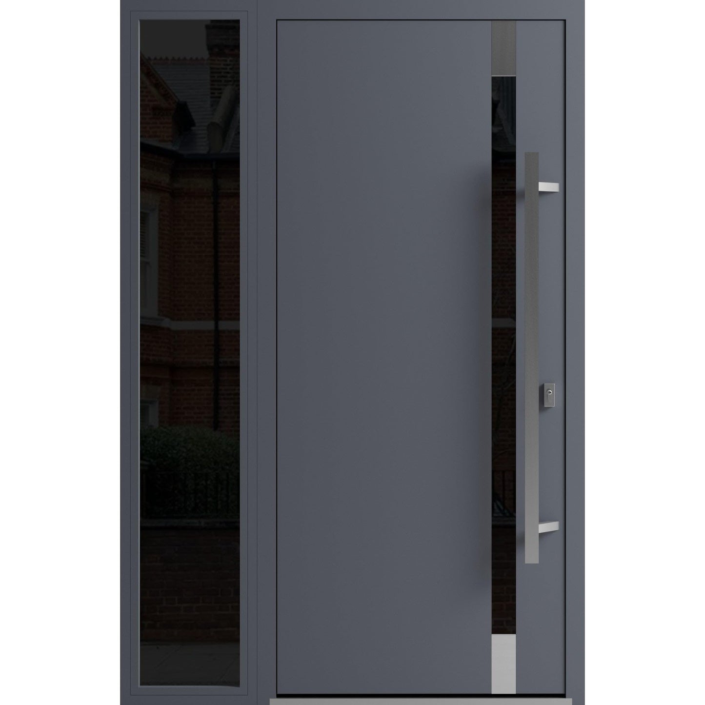 VDOMDOORS Front Exterior Prehung Steel Door/Ronex 1011 Grey/Side Exterior Window Sidelite/Stainless Inserts Entry Metal Modern Painted W36+12" x H80 Left Hand Inswing