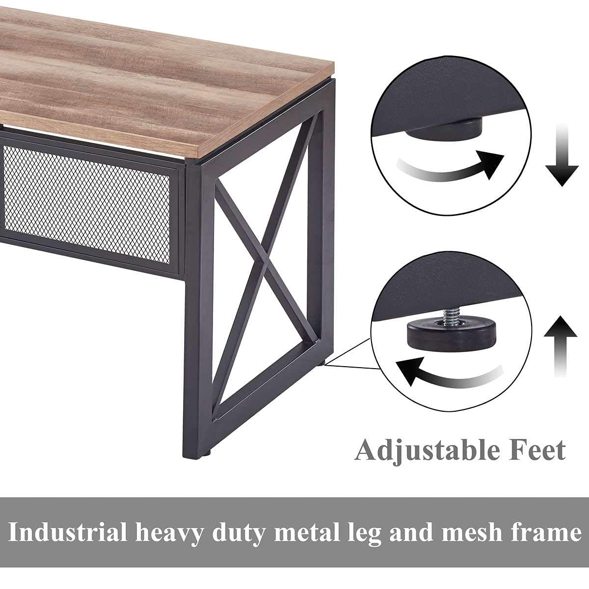 BON AUGURE Computer Desk for Home Office, Sturdy Office Desk, Wide Wood Metal Writing Table, Farmhouse Industrial Gaming Desks (60 Inch, Vintage Oak)