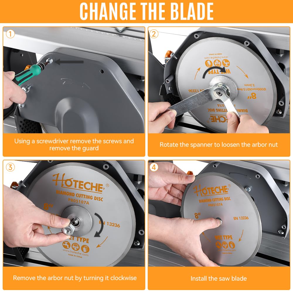 Hoteche 8-Inch Wet Tile Saw - 8A Benchtop Power Masonry Cutting Tool with Stand