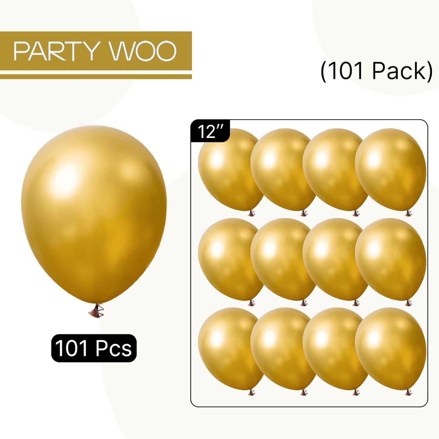 PartyWoo Gold Balloons - 101pcs 12-Inch Gold Latex Helium Balloons for Celebrations & Events