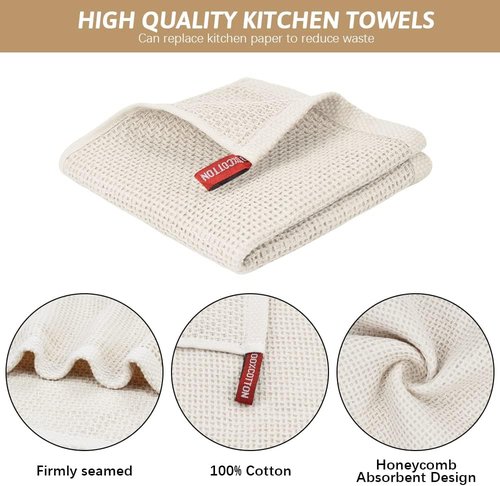 Niallant Cotton Kitchen Towels - Soft & Absorbent Dish Rags | 12 Pack, 12x12 Inch Size