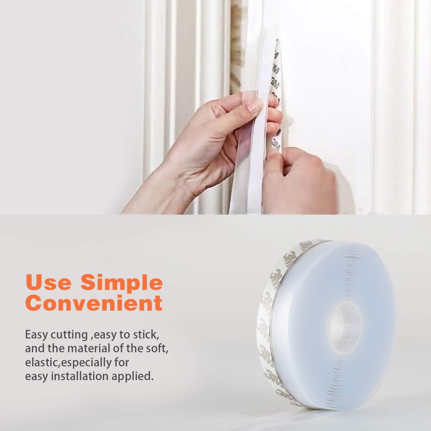 26 Feet Silicone Seal Strip,Door Weather Stripping, Sealing Tape for Door Draft Stopper Adhesive Tape for Doors Windows and Shower Glass Gaps (Transparent, 45MM)