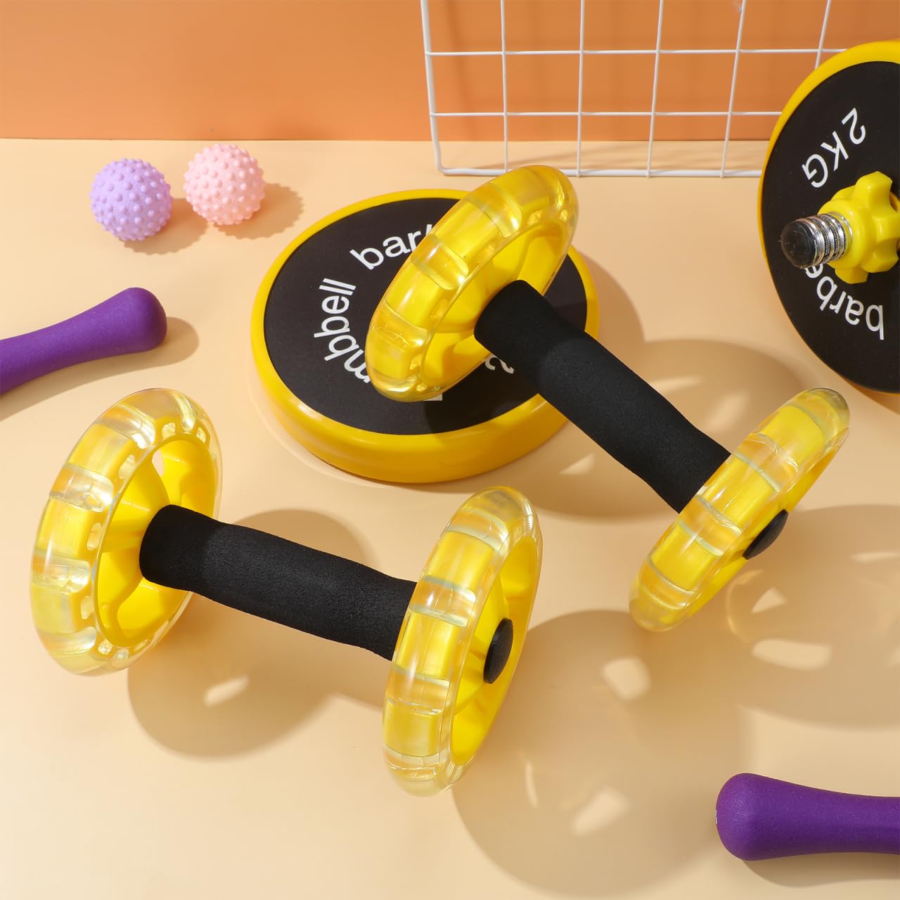 Kisangel Dual Ab Roller Wheel Set for Core Workout, Portable Abdominal Exercise Equipment with Foam Grip for Home Gym, Lightweight Fitness Training Tool for Men and Women, Yellow