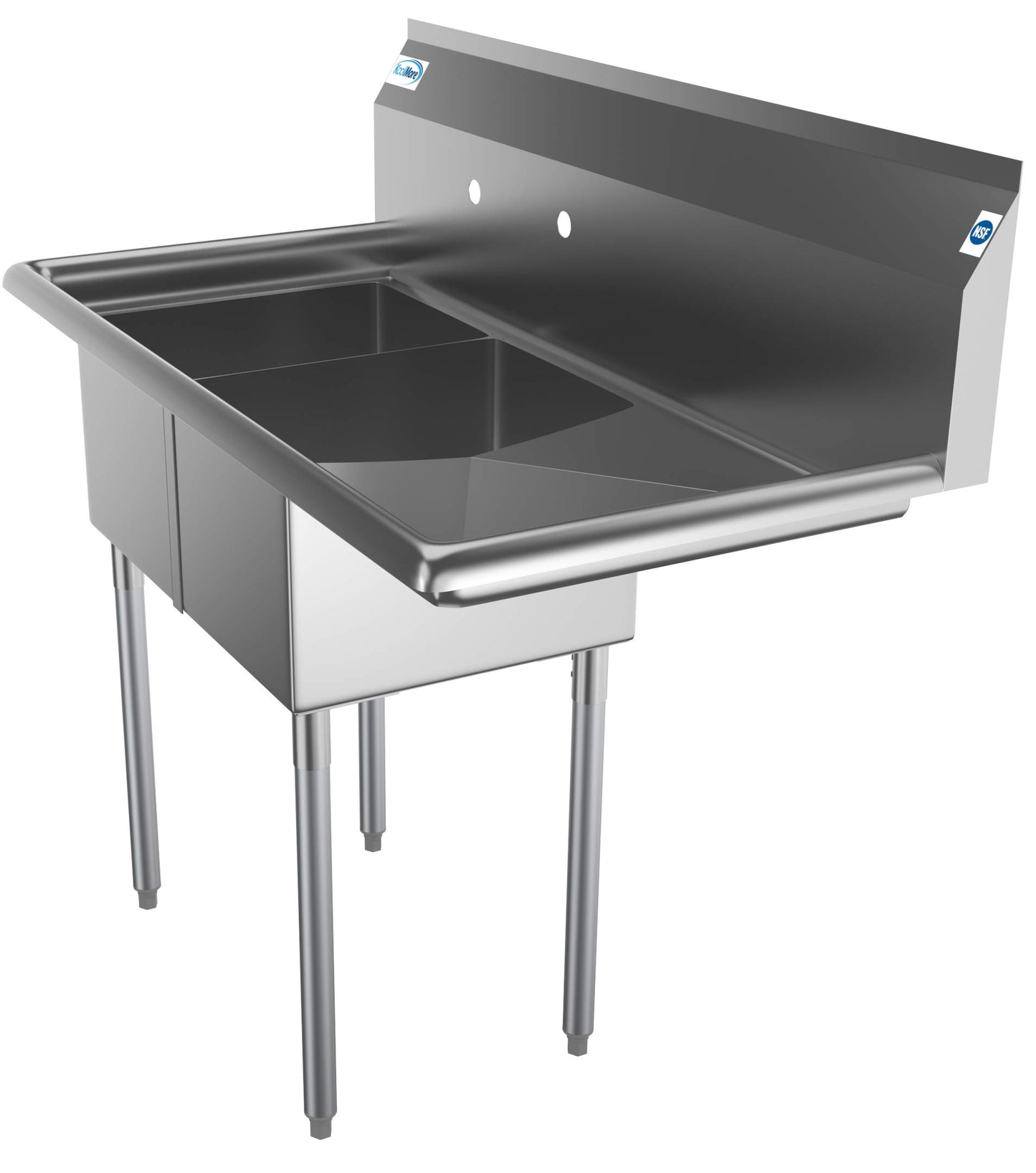 KoolMore - SB121610-16R3 2 Compartment Stainless Steel NSF Commercial Kitchen Prep & Utility Sink with Drainboard - Bowl Size 12" x 16" x 10", Silver