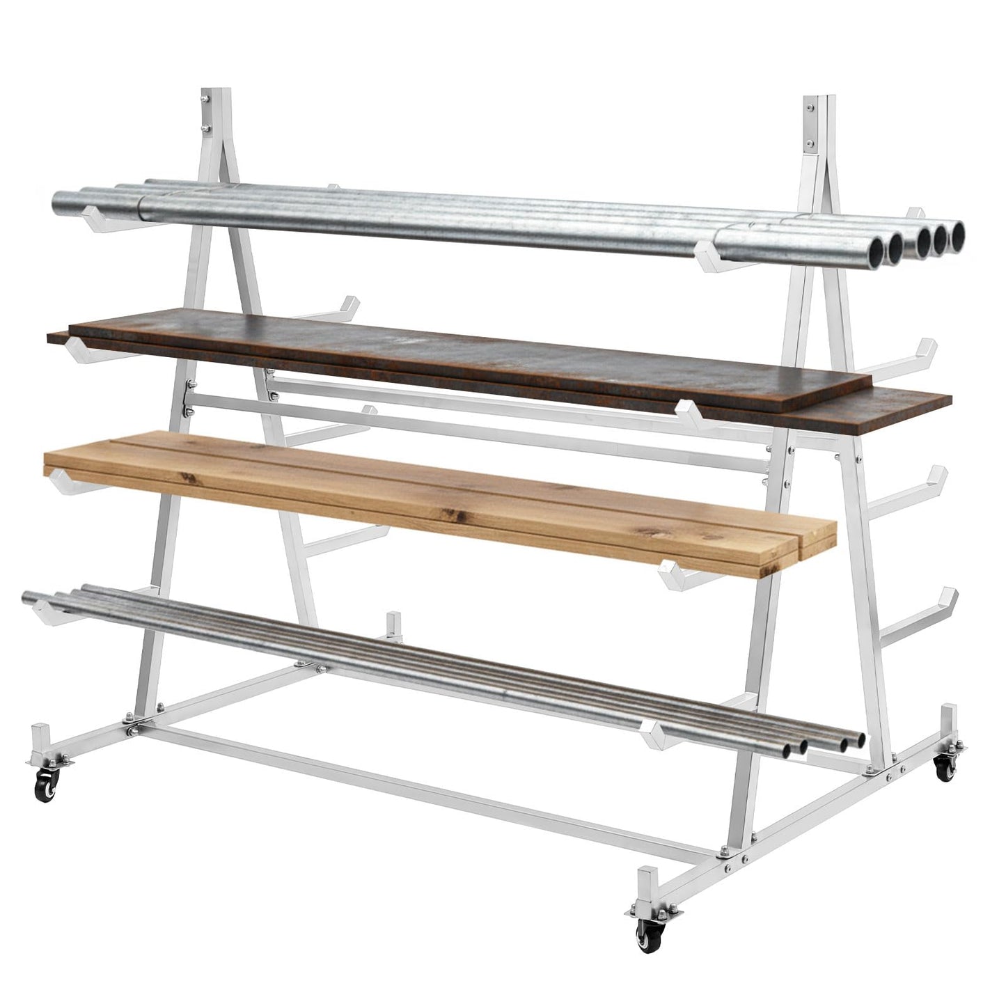 Zonon 56" D x 52" H x 44" W Pipe Rack Cart 5 Tier Horizontal Lumber Storage Rack Heavy Duty 1800lbs Iron Lumber Cantilever Mobile Material Handling Conduit Racking for Garage Workshop Shed Basement