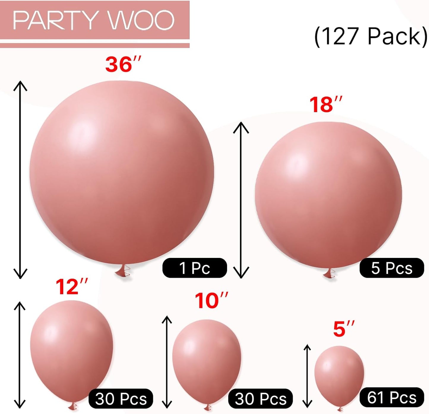 PartyWoo Dusty Pink Balloons - 127-Piece Blush Pink Balloon Arch Kit for Baby Showers & Birthday Parties