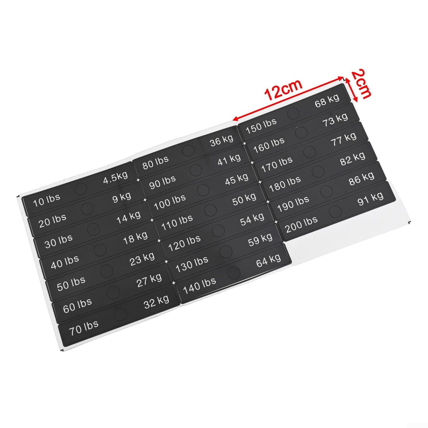 10LB-340LB Fitness Equipment Weight Stickers, PP Labels for Gym Weight Stack Blocks, Quick Identification for Dumbbells Barbells and Cable Machines, Black(10LB-200LB)