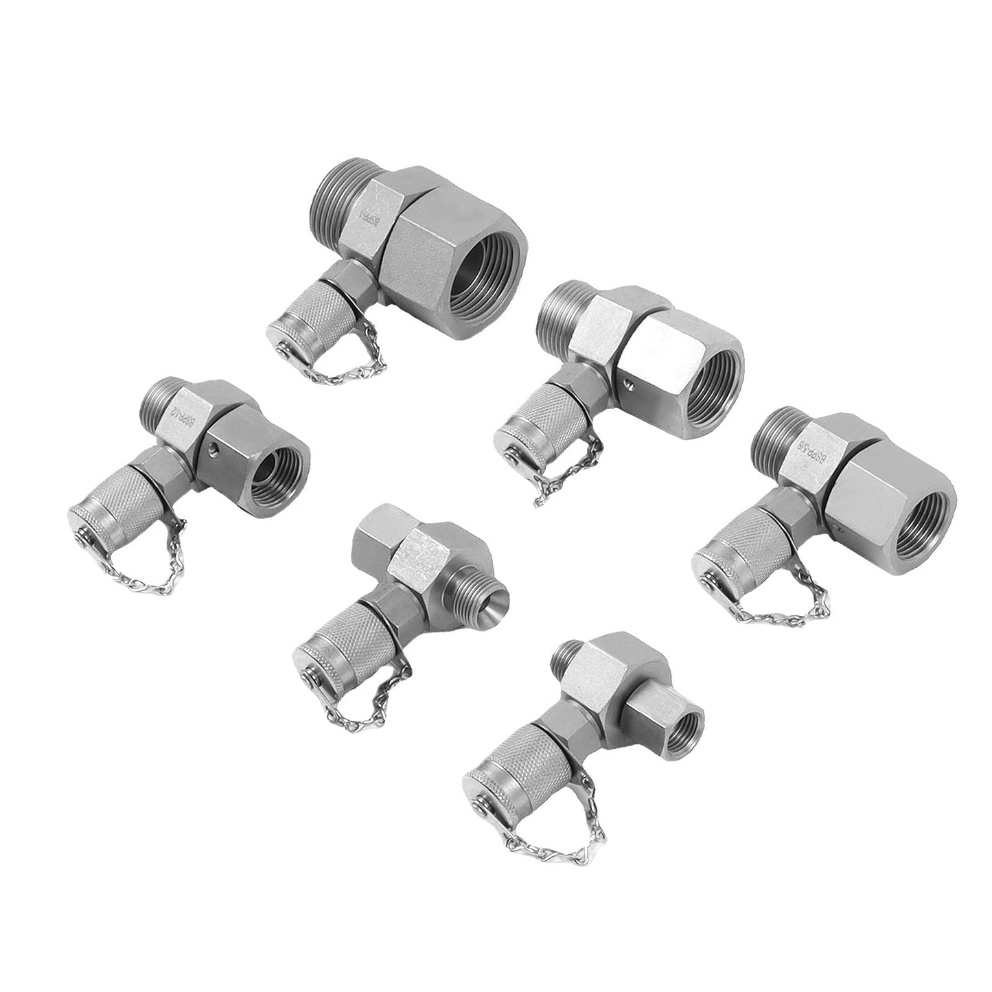 SINOCMP BSPP 6 Pack Hydraulic Swivel Run Tees Connector Tester Coupling Set for Excavator Construction Machinery Hydraulic System
