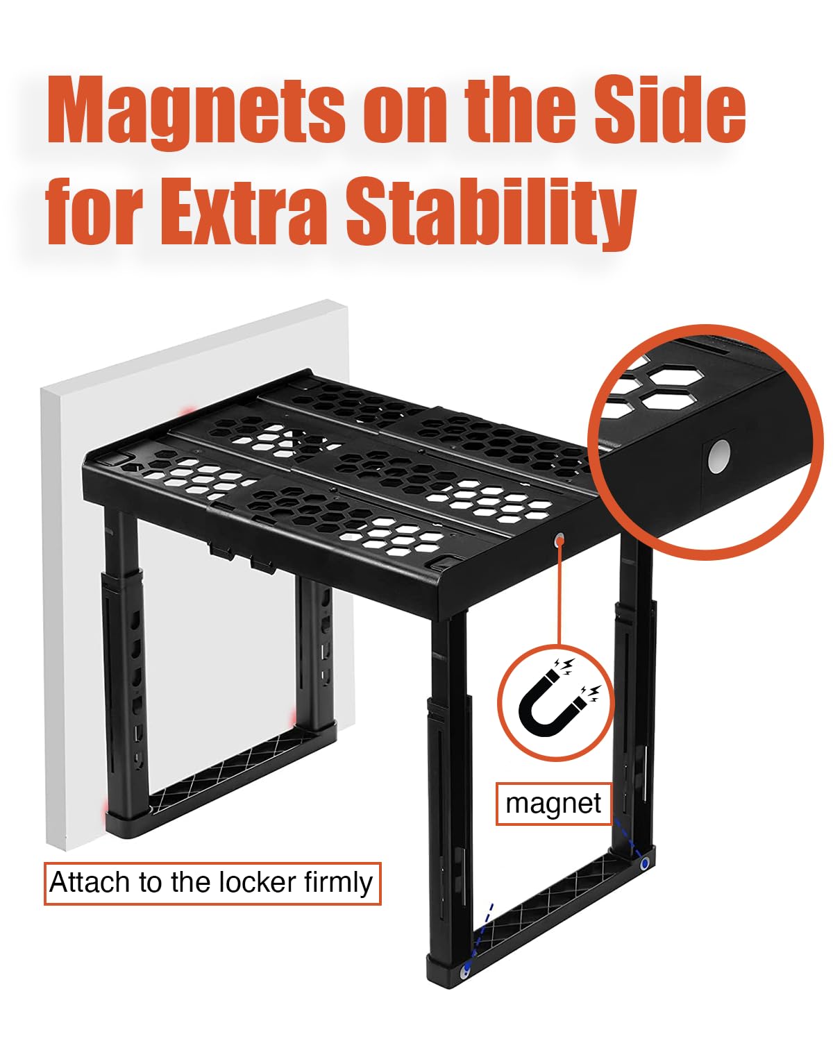 Piffny Locker Organizer Shelf， Adjustable Width and Height, Stackable, Ideal Locker Shelf for School, Office, Gym Lockers, or Even Kitchen Cabinets & Under Sink Organization (Black 1 Pack)