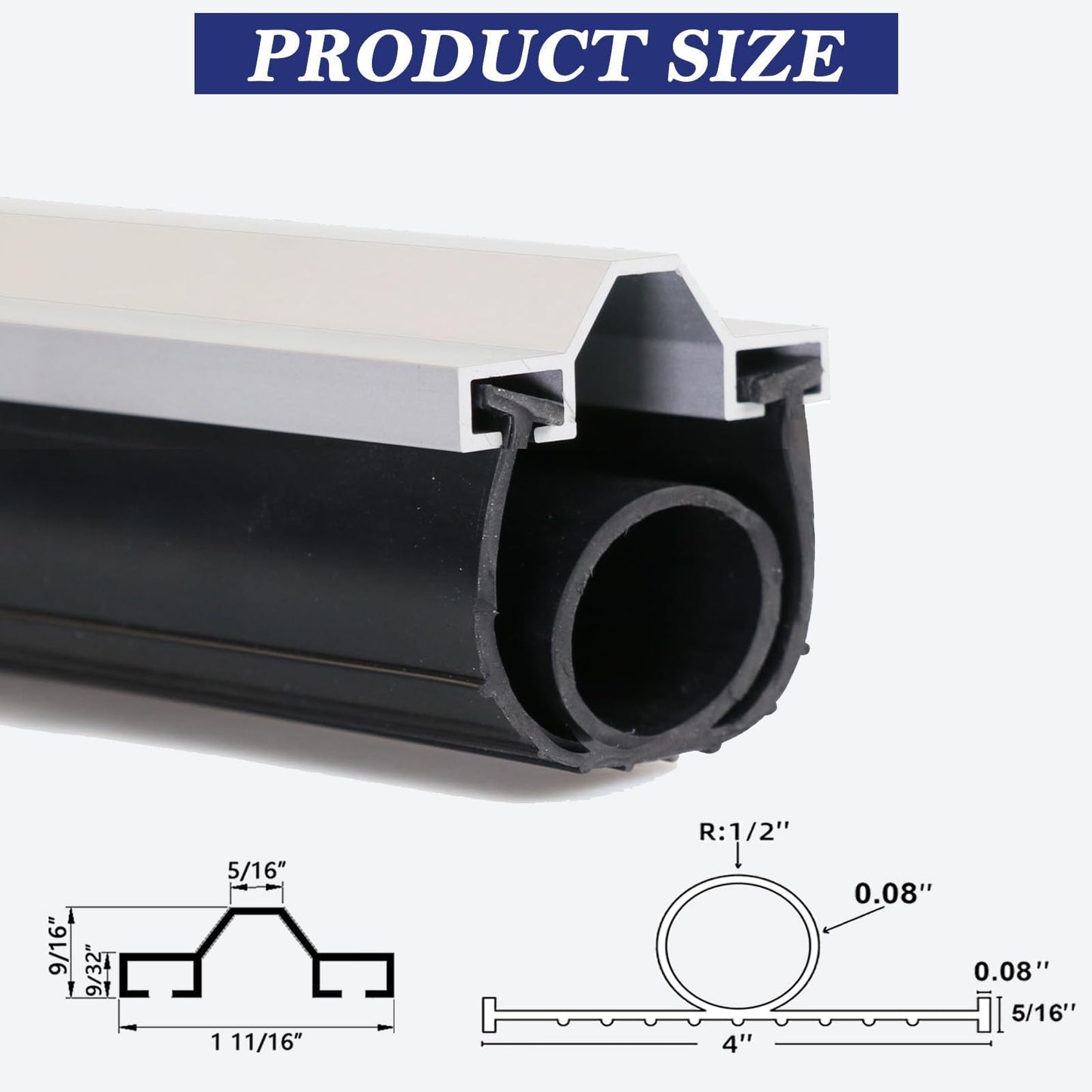 Ginchain Garage Door Seals, Convex Shape Aluminum Track with U+O Shape Garage Door Seals Bottom Rubber Retainer Base Kit, Universal Garage Door Weather Stripping Kit (16.5ft), T2-005