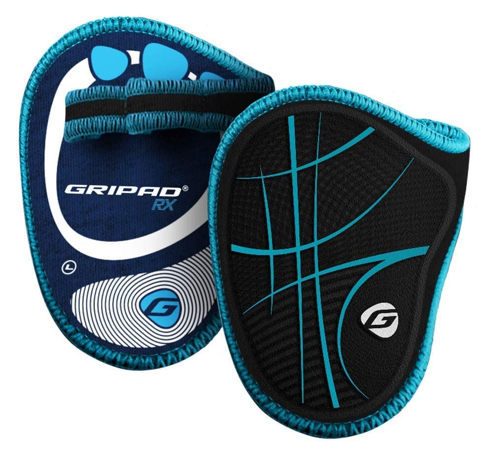 Gripad RX Lifting Grips (Black/Blue) | The Most Durable Grip Pads Yet | The Alternative to Weight Lifting Gloves, Gym Workouts, WOD, Weightlifting | Neoprene Padded Grips | Flexible Rubber Palm