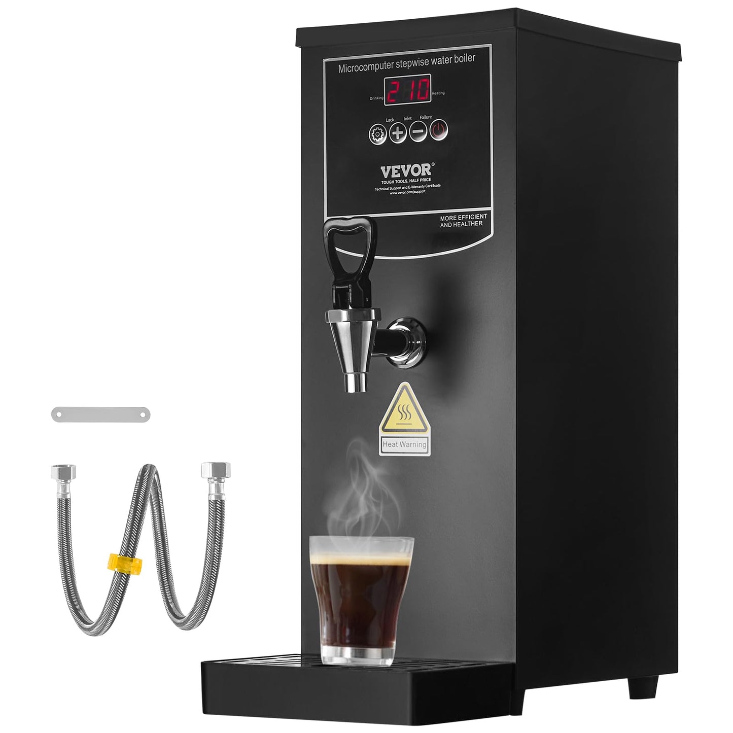 VEVOR Commercial Water Boiler, 10L Electric Hot Water Dispenser with 316 Stainless Steel Heating Tube, 1500W Step-by-step Fast Heating 50L/H Hot Water Boiler, for Coffee Tea Restaurant Office