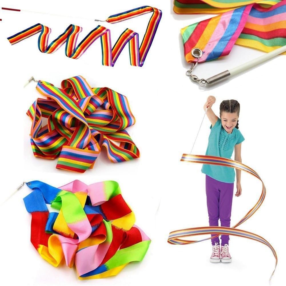 WsjiaboFux Rainbow 4M Gym Dance Ribbon Rhythmic Art Gymnastic Streamer Twirling Rod Stick, Training Equipment Mats and Flooring, Gym and Competition Equipment Gymnastics Accessories Other Sports