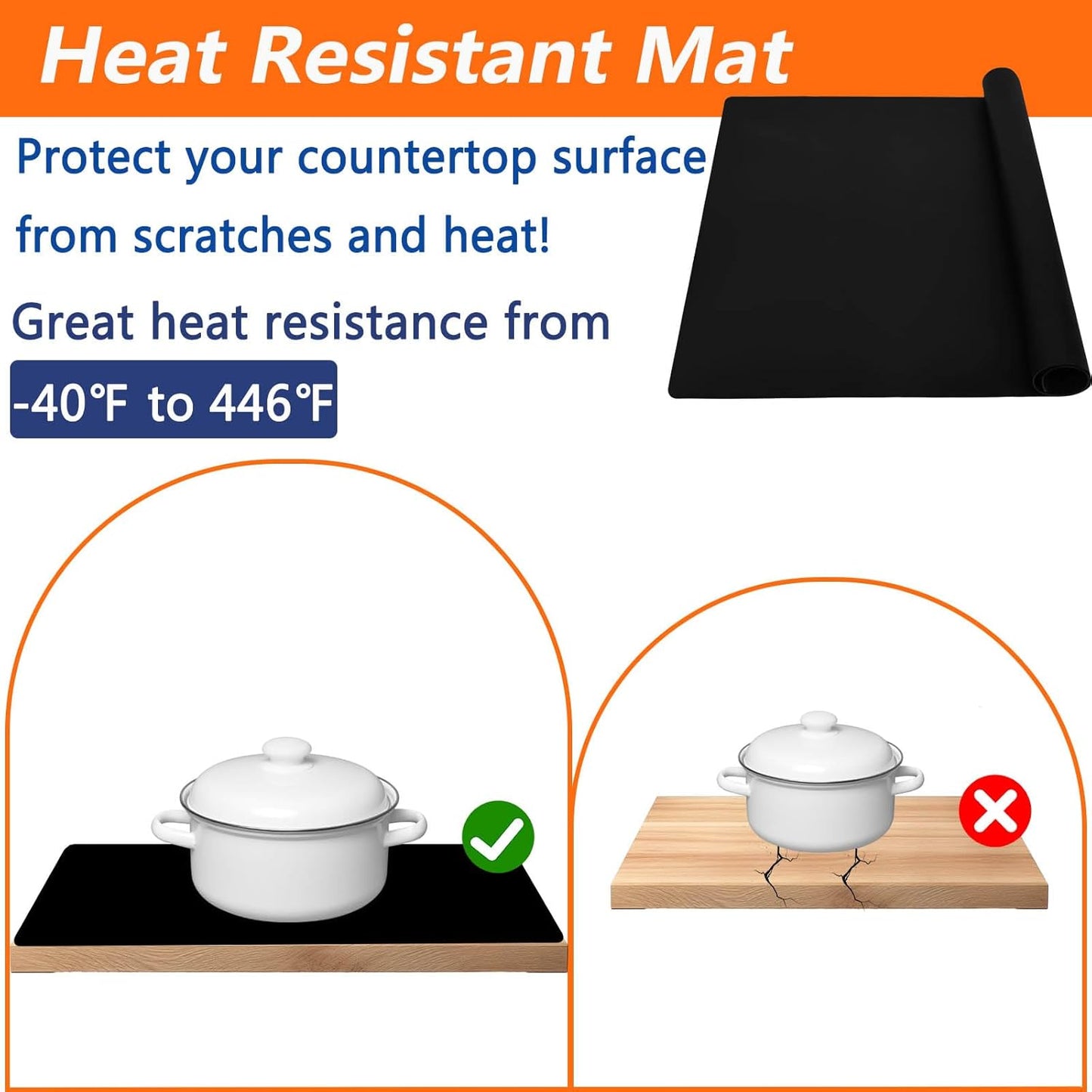 Skiennix Large Silicone Kitchen Mats - Heat Resistant & Waterproof Countertop Protectors | 36''x24'' Dark Gray (2 Pack)