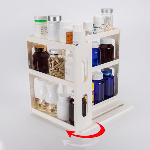 Dutiplus Medicine Organizer - 3-Tier Storage Rack for Vitamins & Cosmetics | Creamy White 10.82" H x 5.82" W x 10.43" D