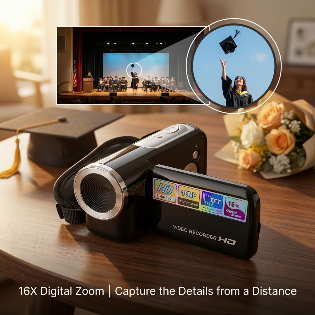 Myrbek 16X 1.8 Inch Digital Camcorder, Digital Zoom Colourful Display Screen, High Definition Camera Image Video