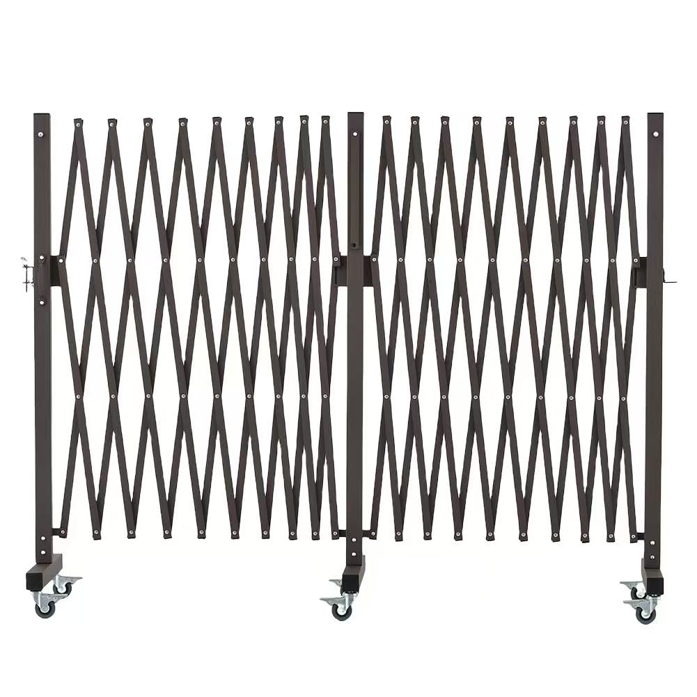 GYMTIME Industrial Expandable Metal Barricade, Safety Barrier with Casters, Flexible Mobile Folding Gate, Adjustable Traffic Fence for Warehouse, Shopping mall, Garden, Brown, 18 Feet, 47 inch High