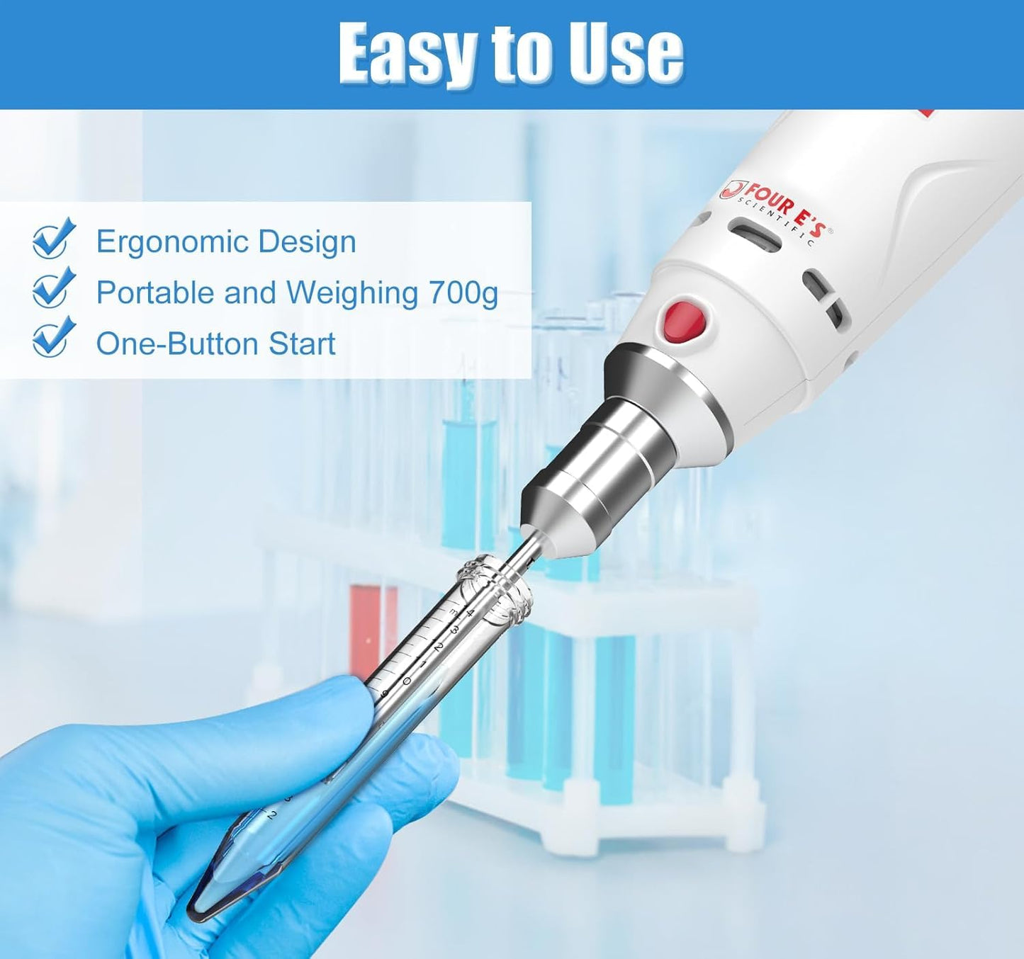 FOUR E'S SCIENTIFIC Lab Homogenizer 8000-30000rpm with Stand, High-Speed Handheld Homogenizer Emulsifier with a 10mm 316L Stainless Steel Probe 1mL-250mL