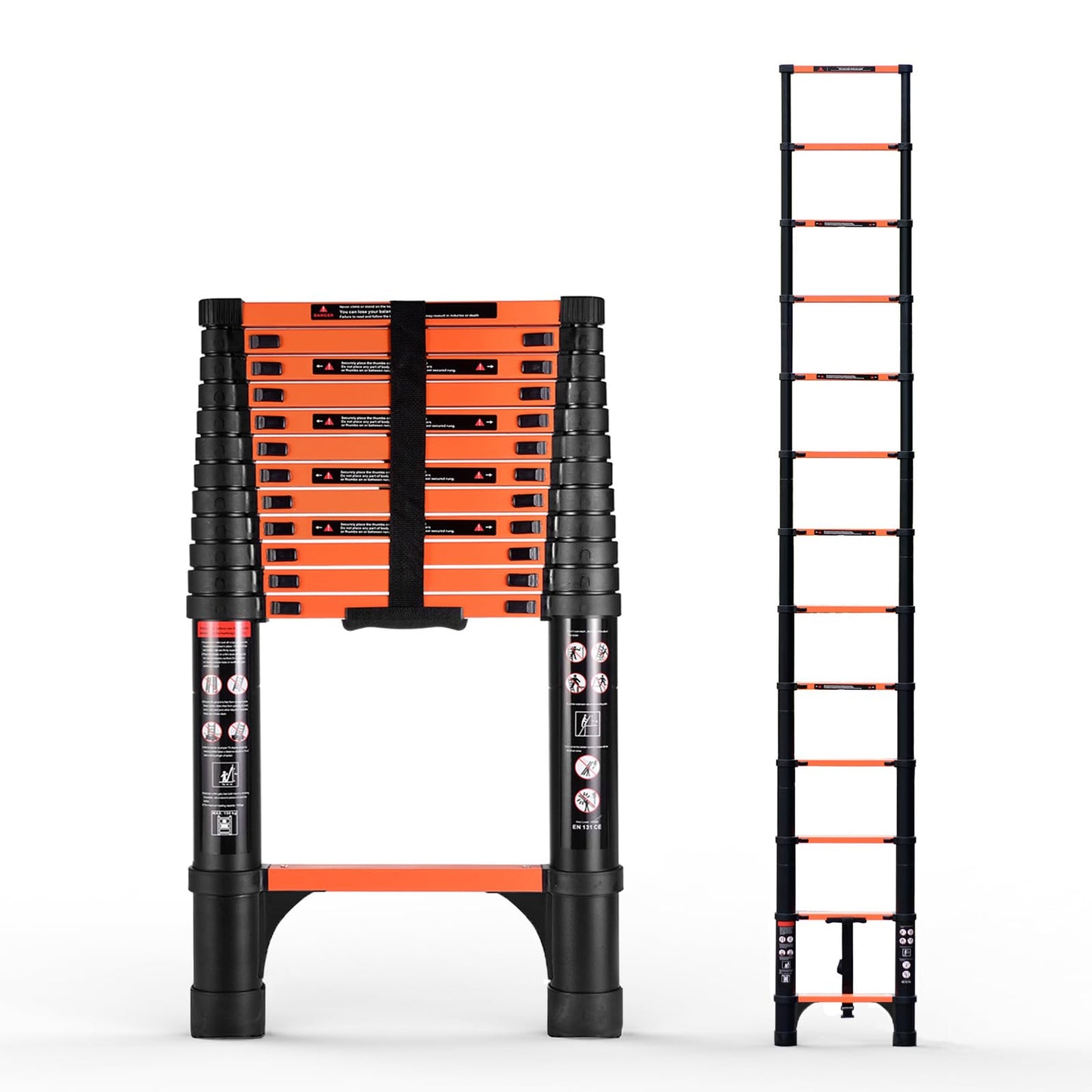 SINMEIRUN Telescoping Ladder, 12.5 FT, Aluminum Extension Ladder, 330 lbs Capacity, Collapsible Multi-Purpose Ladder for Home, Roof and RV; Orange