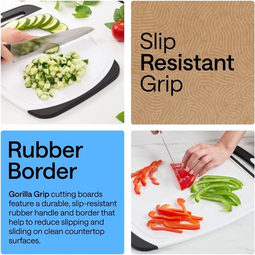 GORILLA GRIP Reversible Kitchen Cutting Board Set - BPA-Free, Nonporous, Slip Resistant | 3 Durable Boards in Black
