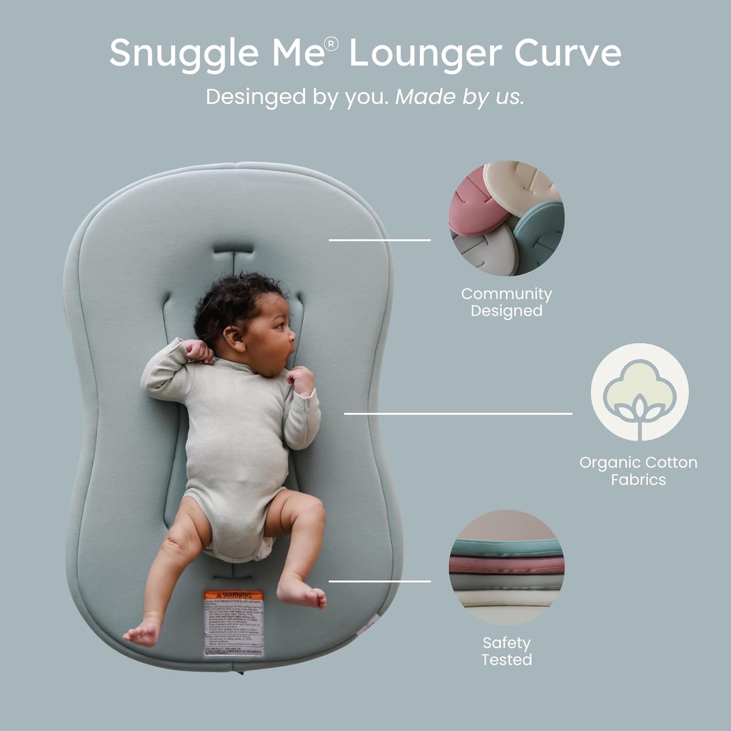 Snuggle Me® Baby Lounger - Premium Organic Cotton Infant Nest with Foam Core, Machine-Washable | Slate (0-6 Months)