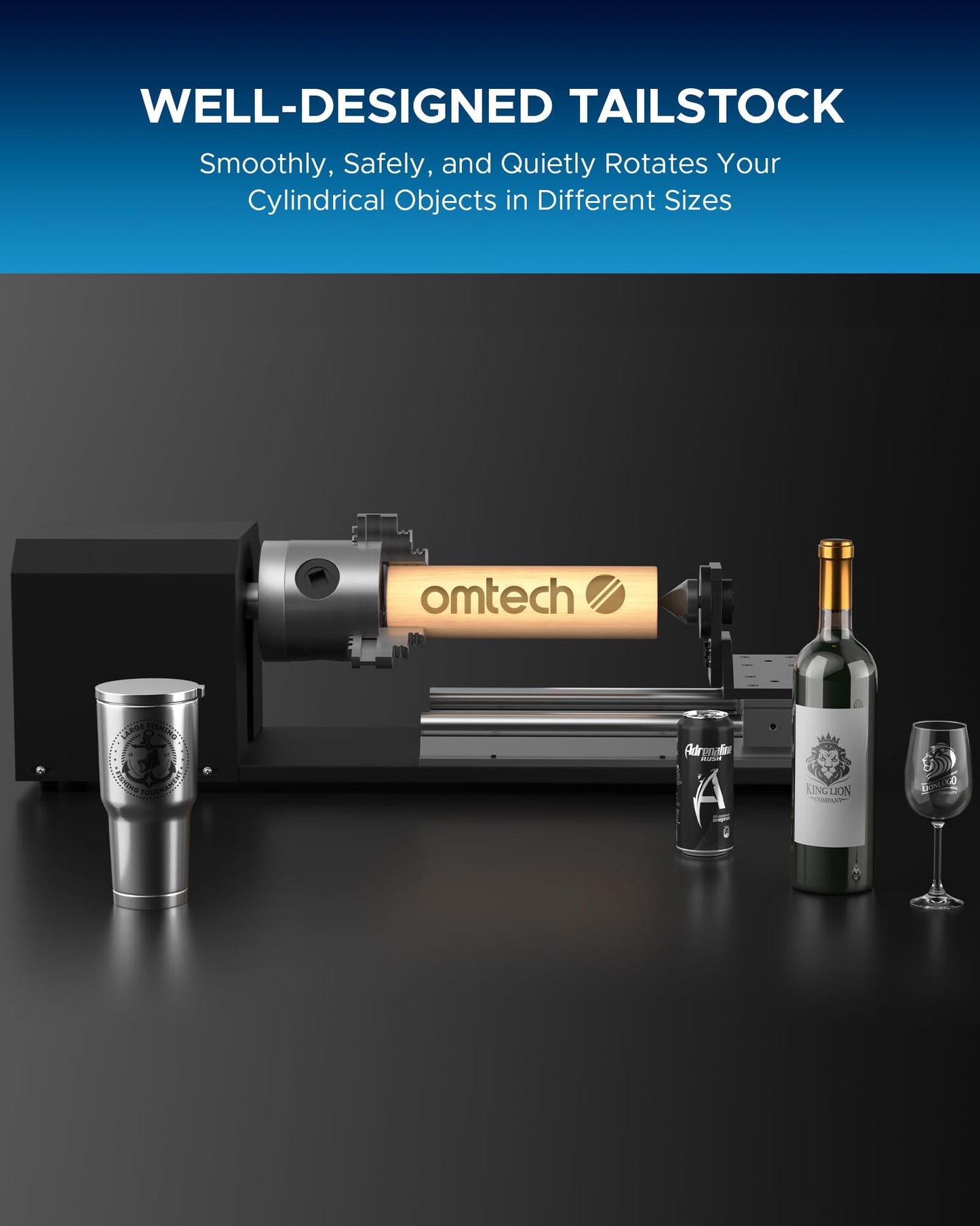 OMTech Rotary Cutter and Engraver Attachment with 3-Jaw Chuck and 2-Phase Stepper Motor for 50W 60W 80W 100W 130W CO2 Laser Engraving Machines Rotary Tool Accessory Kit for Wood and More