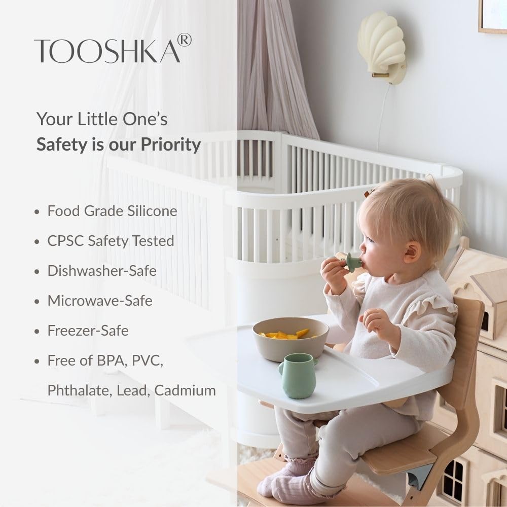 Tooshka® Baby Utensil Set (6 pcs) - Self Feeding Spoons - Silicone & BPA Free - Baby-Led Weaning (BLW) Supplies - Ages 6+ Months - Set of 6 - Brown, Green, & Blue