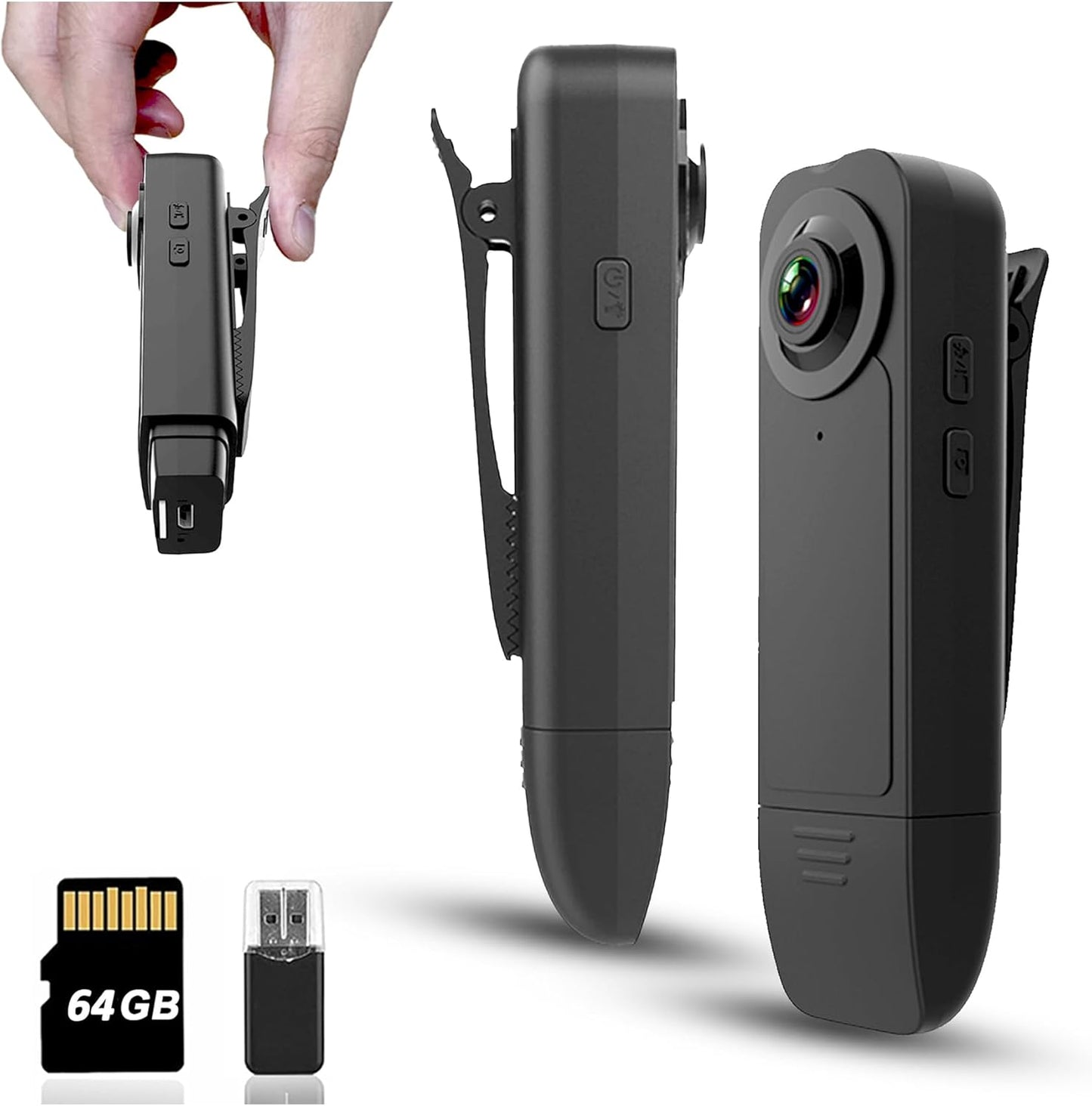 AviaryEye 1080P 64G Mini Body Camera with Audio & Video Recording - Small POV Cam with Card - Wearable Personal