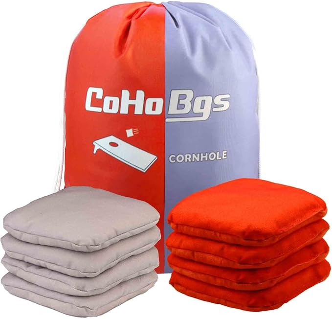 CoHoBgs Corn Hole Bags Set 8, Professional Cornhole Bags Dual-Sided Slick & Stick Resin Filled Suede and Duck Canvas Bean Bag for Cornhole Game Includes Carry Case