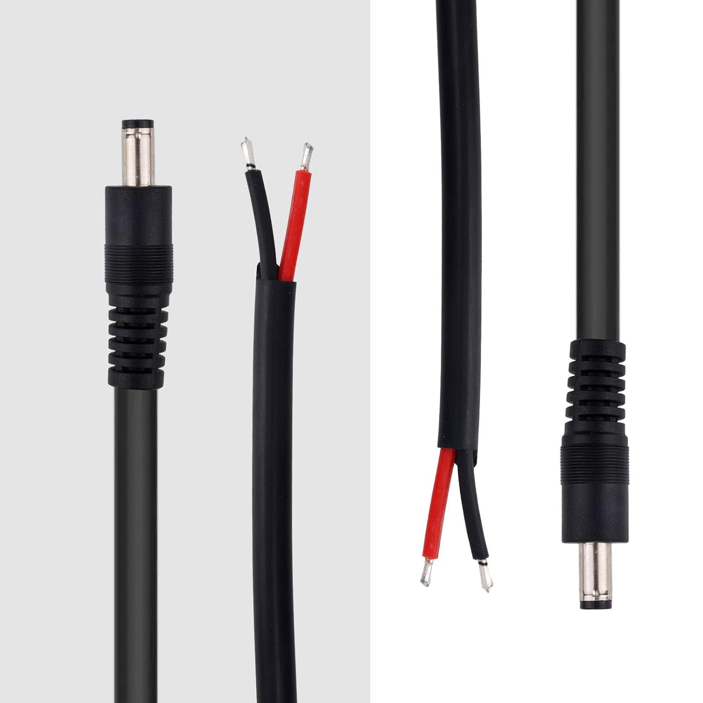 BTFO 4pcs DC5521 16AWG 36V 5.5 2.1mm (50cm/1.64ft Power Pigtails Cables, x DC Male Plug to Bare Wire Open End Cables