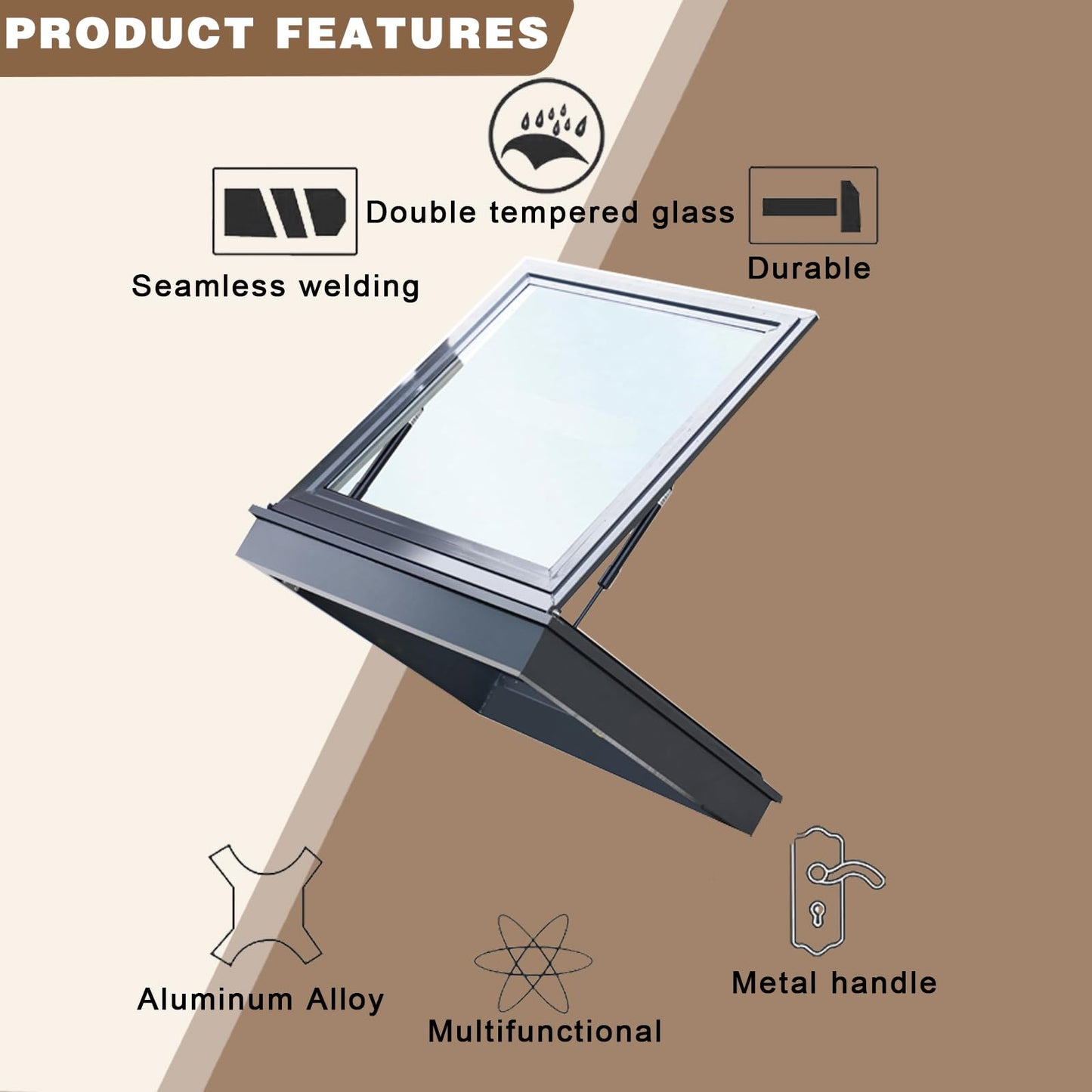 Skylight Roof Window, Tempered Glass Security Roof Hatch Cover, Flush Mount Roof Access Hatch, Attic Viewing Venting Door, Basement Lighting Well Window for Sun Room Garage (27.5 * 27.5in)