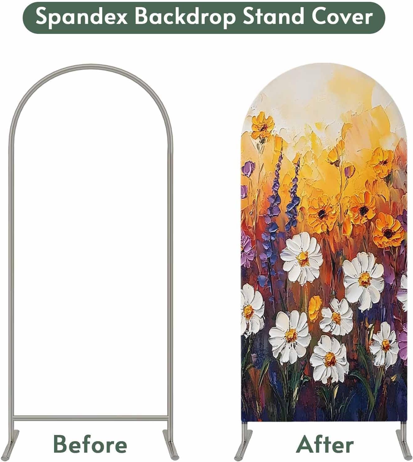 Jnbasdffb 6.6 Orange Purple White Daisy Wedding Arch Cover,Stretchy Spandex Arch Backdrop Stand Covers FT,Oil Painting