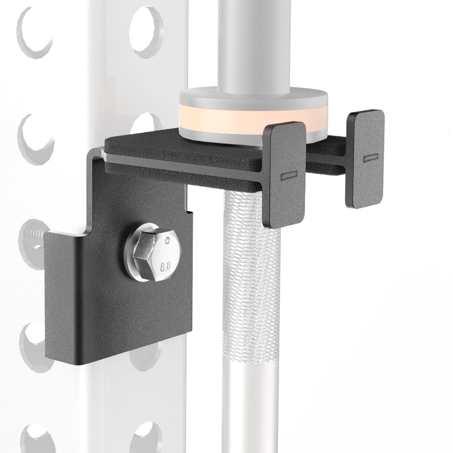 Rack-Mounted Olympic Barbell Holder for 3x3 Power Racks, No Drilling Required – Heavy-Duty Steel Storage with Protective Padding, Fits 5/8''-1'' Holes – Space-Saving Gym Equipment