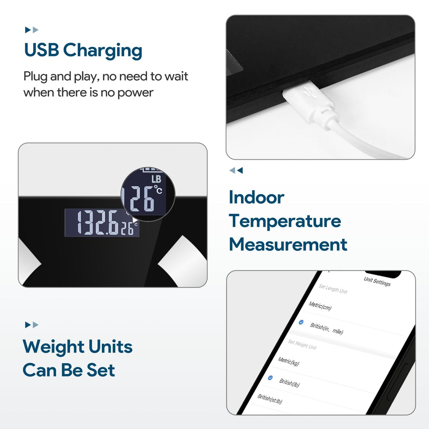 Smart Body Fat Scale - Accurate Digital Bathroom Scale with Bluetooth, 16 Essential Measurements Including Muscle Mass, Bone Mass, Body Water, BMI, and Visceral Fat【Black】